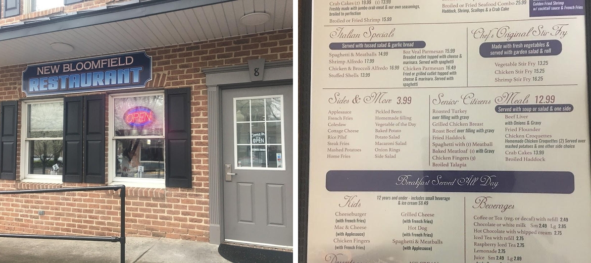 New Bloomfield restaurant Menu